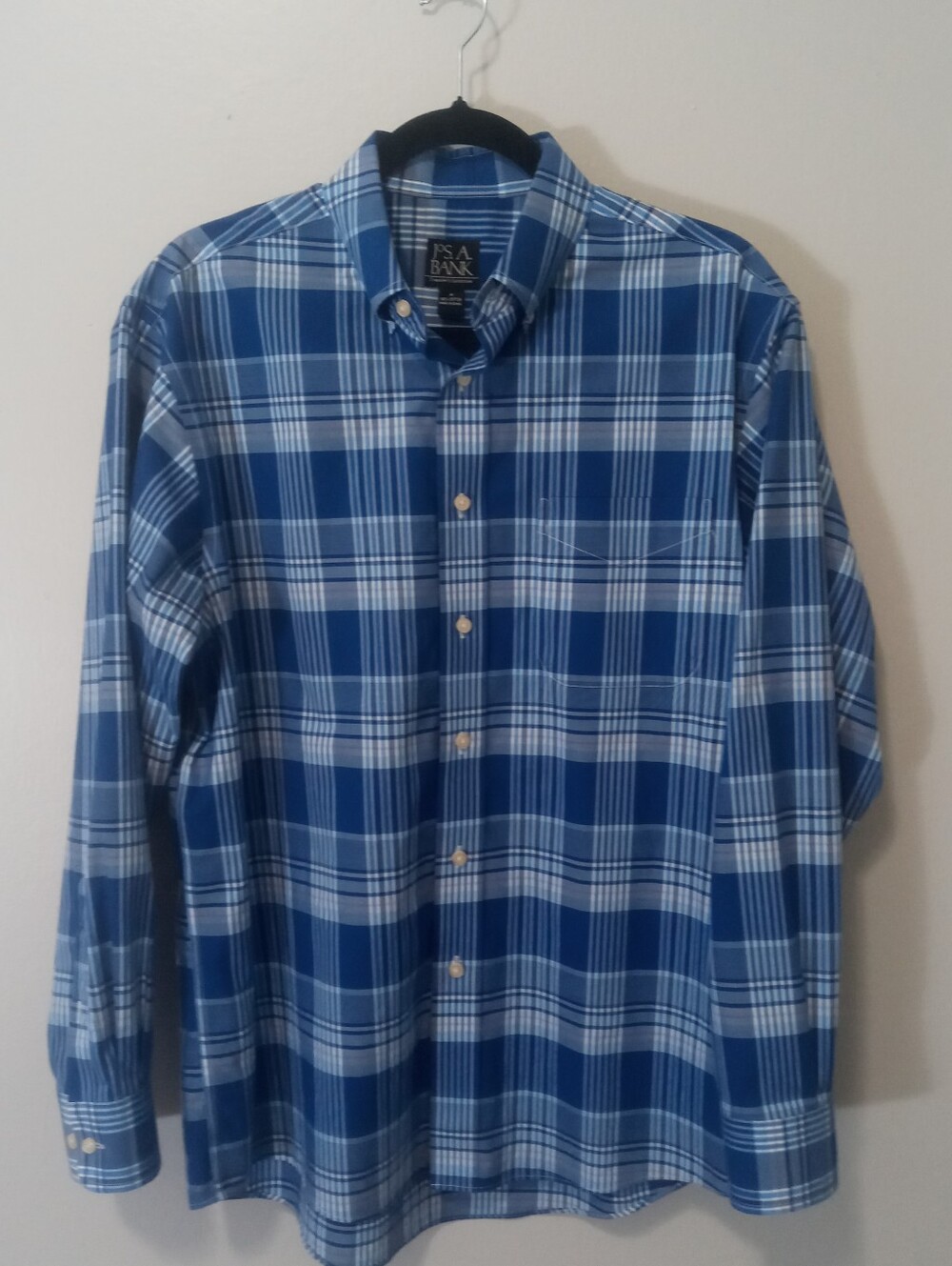 Jos. A. Bank Navy and White Plaid Button-Down Shirt Medium